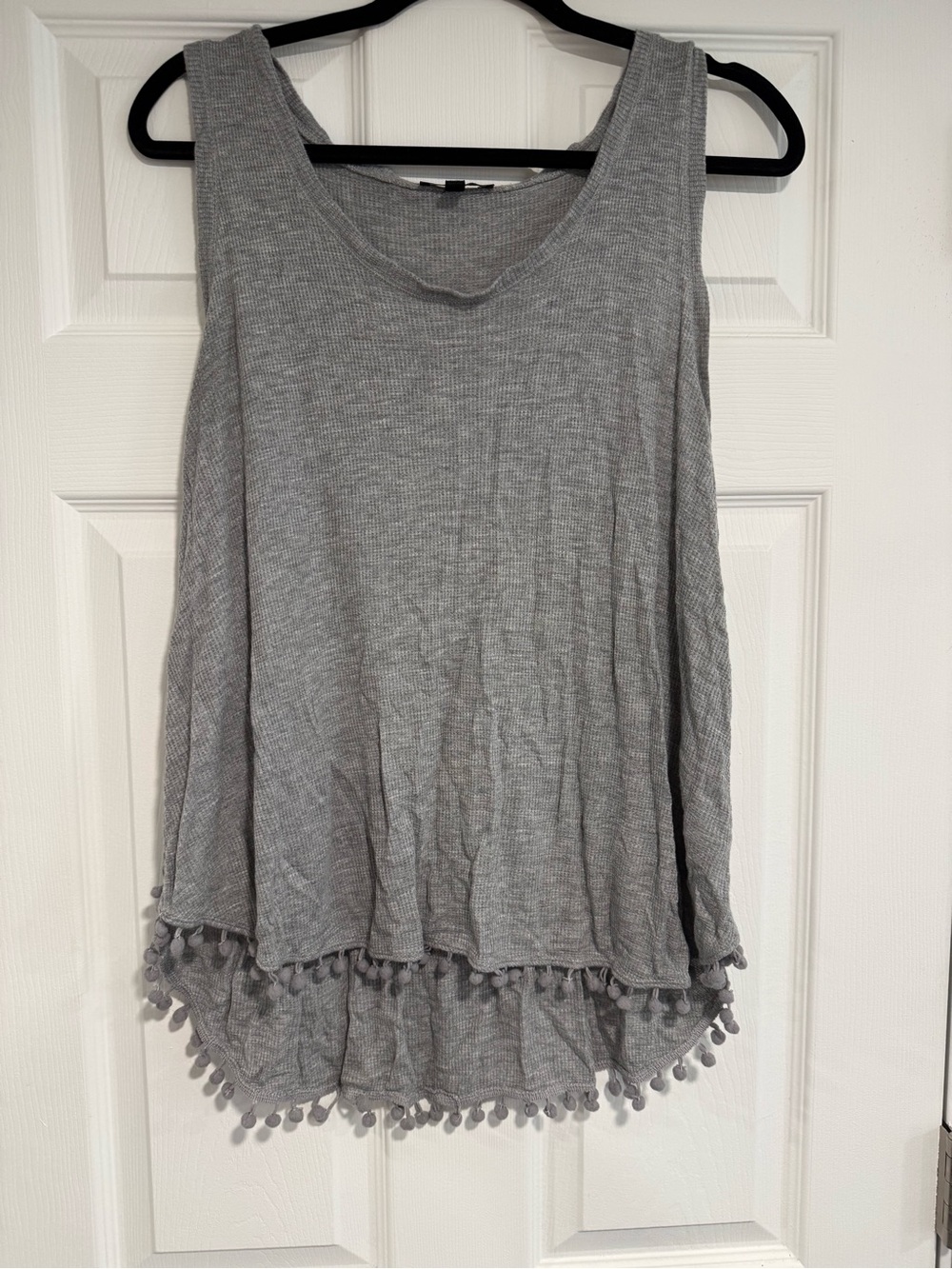 Women's Gray Pom-Pom Hem Tank Top